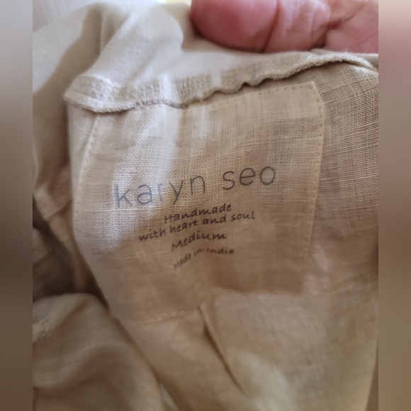 Karyn Seo Wide Leg Linen Pants Medium Oatmeal Pull-on Elastic Waist Neutral - Picture 4 of 5